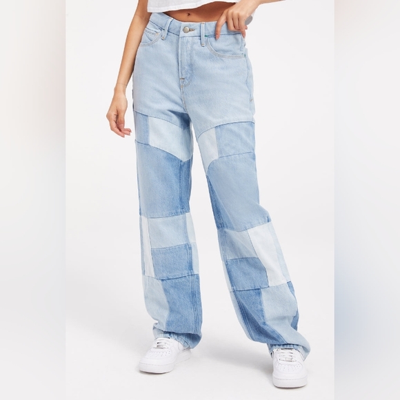 Good American Denim - Good American 90's Patch Straight Leg High Rise Jean